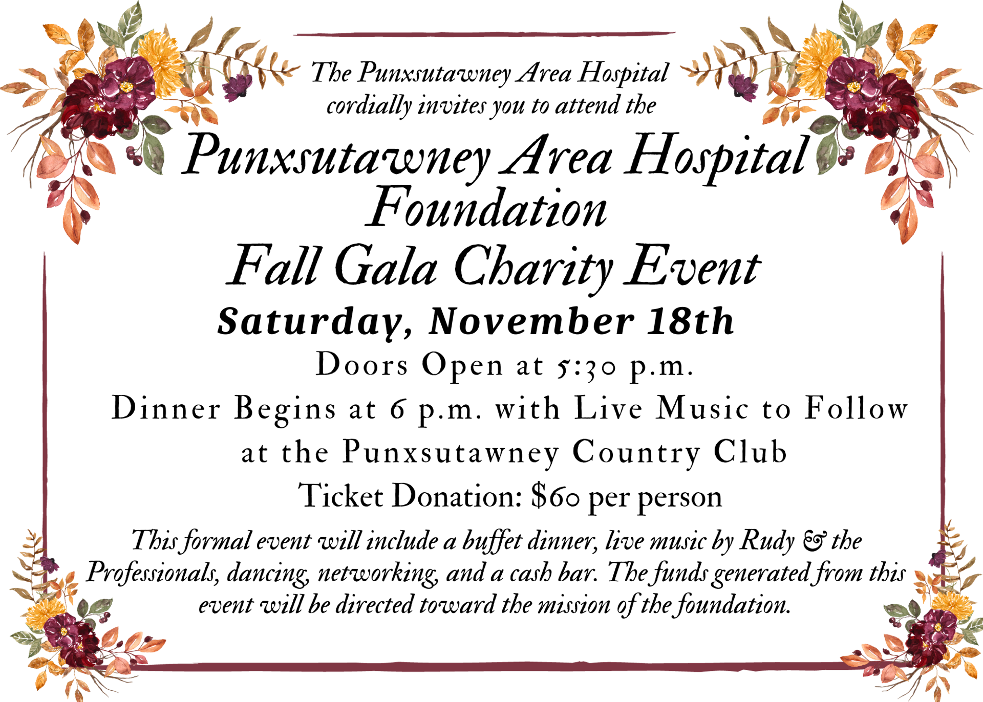 Punxsutawney Area Hospital Foundation Fall Gala Charity Event